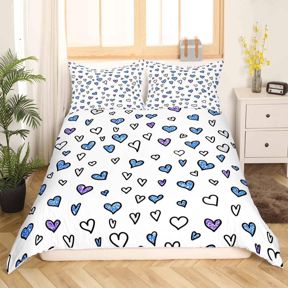 

Valentine s Day Bedding Set Doodle Style Little Heart Duvet Cover Purple Red Comforter Cover Love Theme Polyester Quilt Cover EU single(135x200cm)
