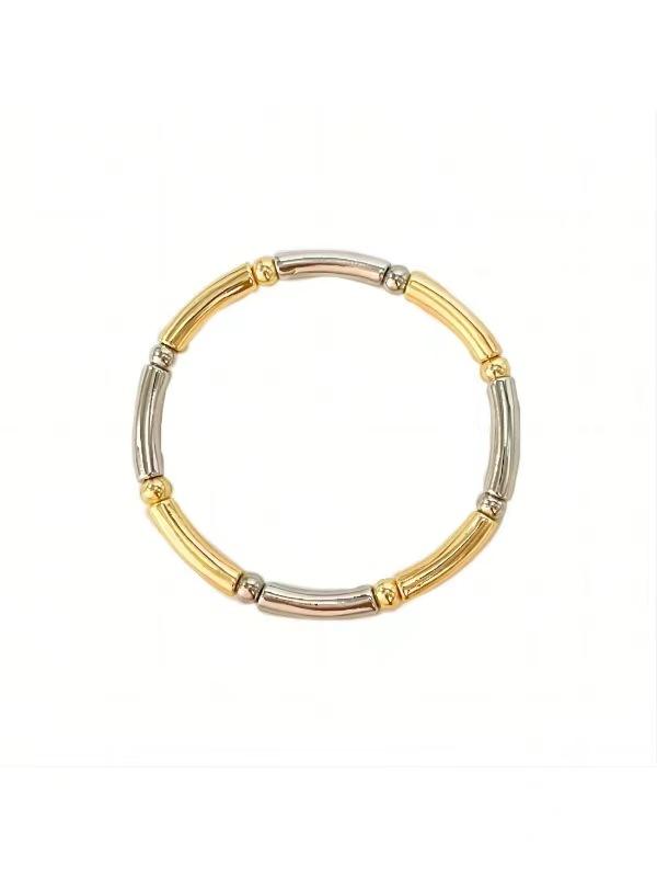 Fashion Light Luxury Simple Diamond-Encrusted Bamboo Gold And Silver Contrasting Color Elastic Beaded Bracelet Women'S Daily Wear