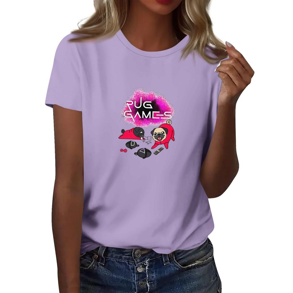 Damen Rundhals Bedrucktes Kurzarm T-Shirt Top