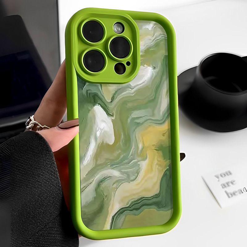 Für iPhone 16 15 Pro Max 14 Plus 13 12 Pro 11 XS XR 8 7 Hülle Marmor Wellenstreifen Stoßfeste Linsenschutz Weiche Telefonhülle