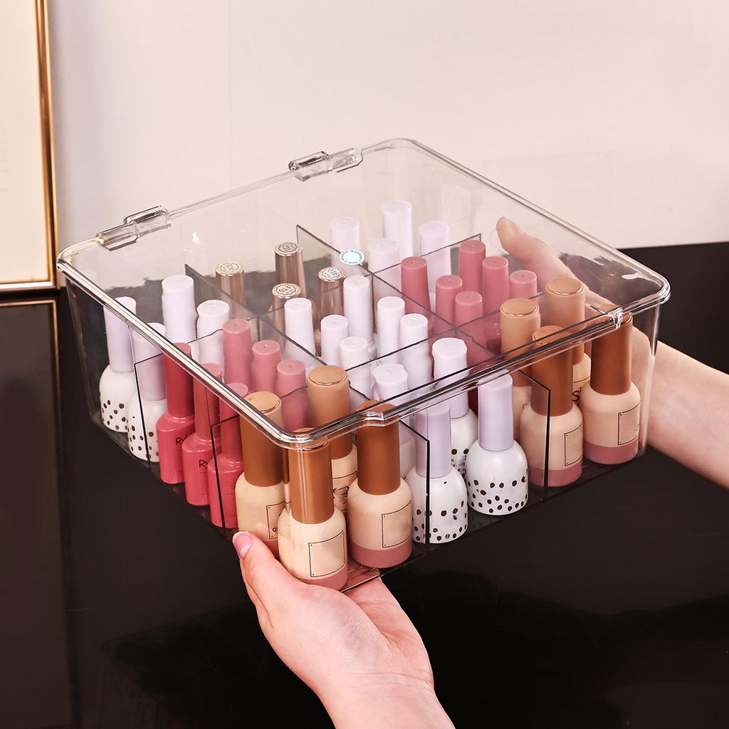 Transparent nail polish storage box-flip top type, suitable for lipstick, perfume, essence, 9-cell large capacity jewelry box
