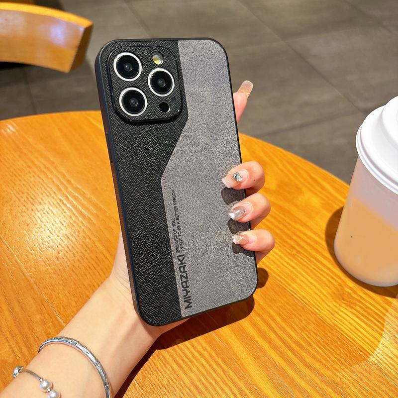 

Чехол для телефона из искусственной кожи с цветовым сочетанием для iPhone 16 Pro Max 15 Pro 14 13 12 11, матовый ударопрочный жесткий тонкий чехол из ТПУ iPhone 16 Pro серый