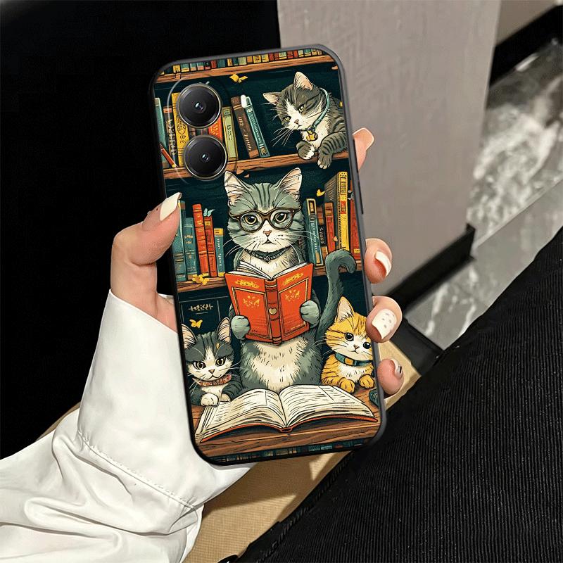 

Cute Cat Bookshelf Interesting Soft Phone Case for Xiaomi Poco X5 X6 X7 X8 Pro Max X3 F7 F8 Ultra M8 M7 M6 M5 Redmi 15 15C 14C 1 Xiaomi Poco X3 Pro