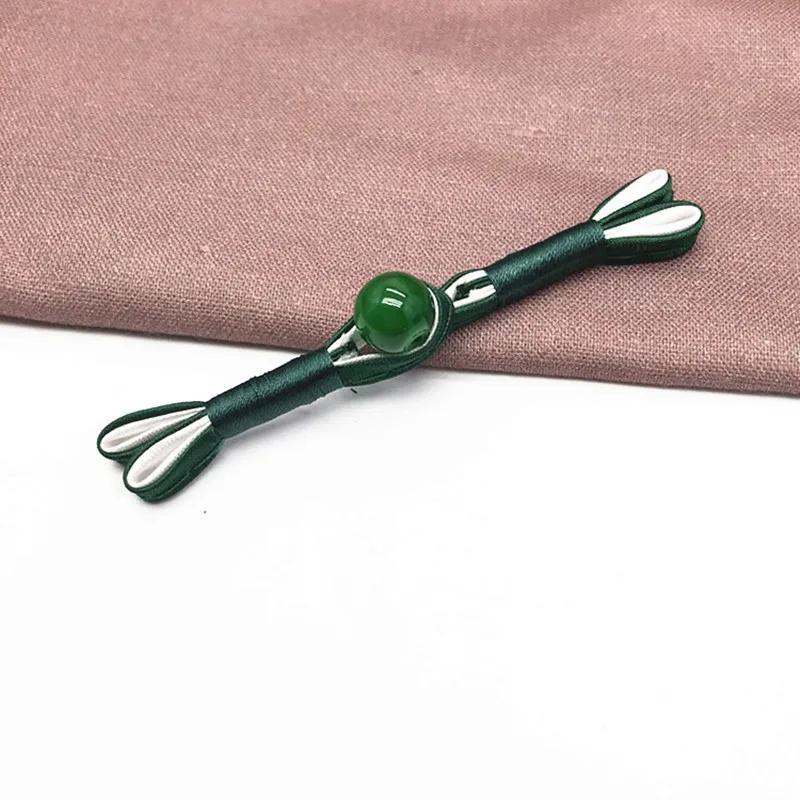 Imitation Jade Beads Cloth Button, Chinese Frog Closure Buttons, Knot Fastener, Decorative Cheongsam, 5 Pairs