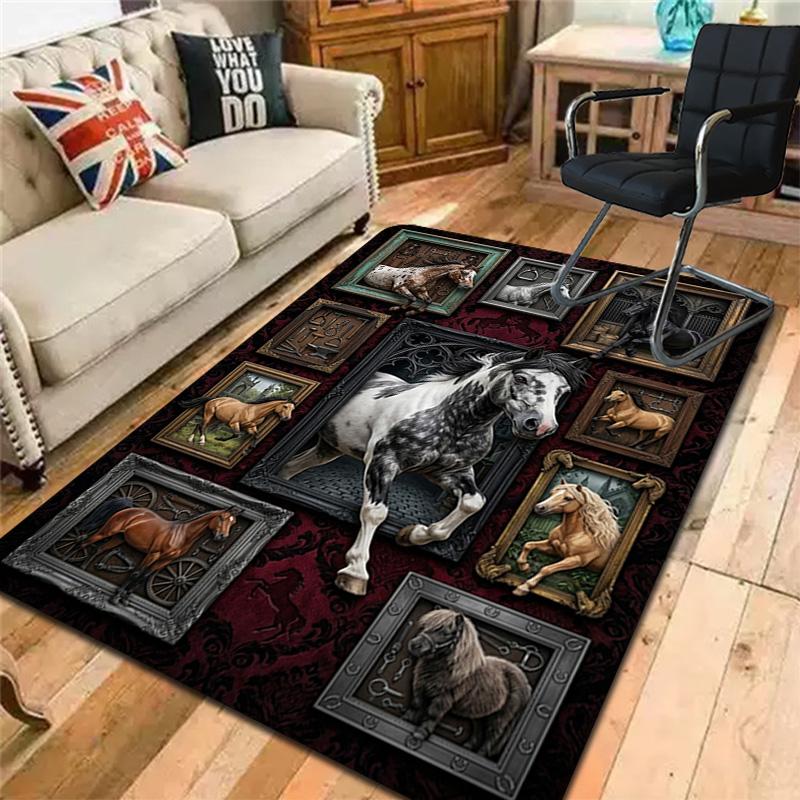 Horse Art Gallery Pattern Rug Floor Mat for Living Room or Bedroom Soft and Comfortable Carpet a Gift for Birthday and Holiday.