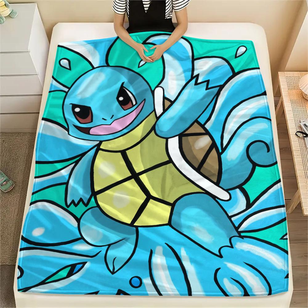 Flanelová deka se vzorem kreslené postavičky Squirtle, Vysoká kvalita, Pohodlná pro všechna roční období, Domácí dekorace, Teplo a pohodlí, Perfektní pro dárky.
