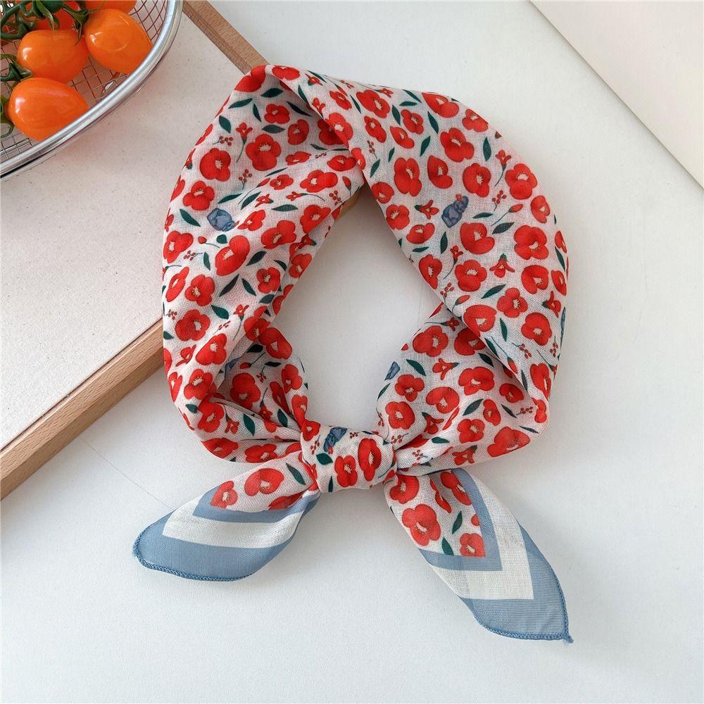 Flower Pattern Hair Scarf Square Head Handkerchief Trendy Neckerchief  Spring Summer Fall