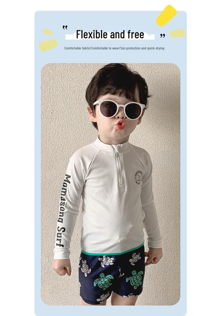 Momasong Boys' Long Sleeve Sun Protection Two-Piece Swimsuit Set - Quick-Dry Beachwear
