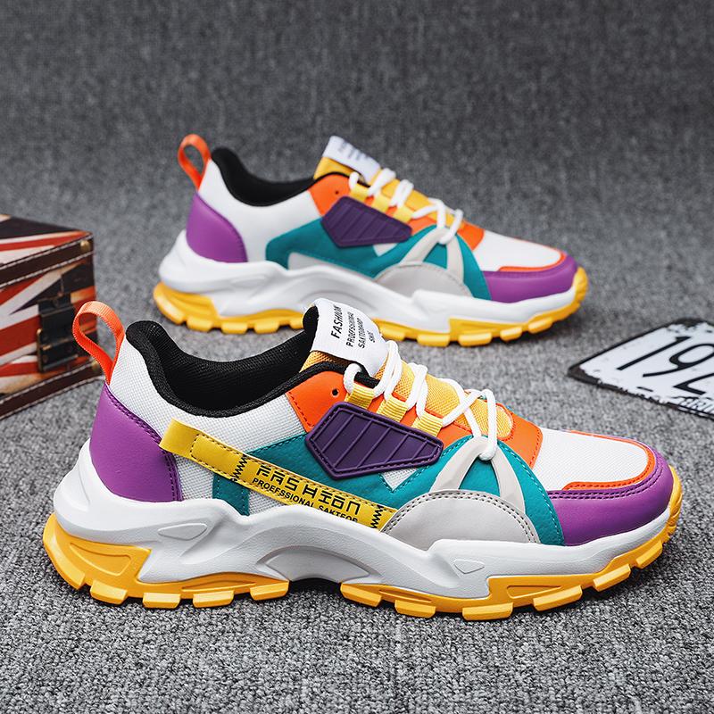 Sneakers Men Fashion Color Matching Platform Shoes Mesh Breathable Comfortable Walking Shoes Non Slip Wear Resistant Footwear