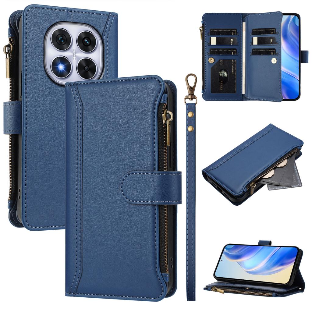For Xiaomi Redmi Note 14 Pro 4G Leather Case 9 Card Slots Zipper Wallet Stand Phone Cover with Wrist Strap