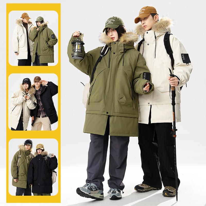Winter new white duck down medium and long hem fur collar removable warm and cold-resistant couple