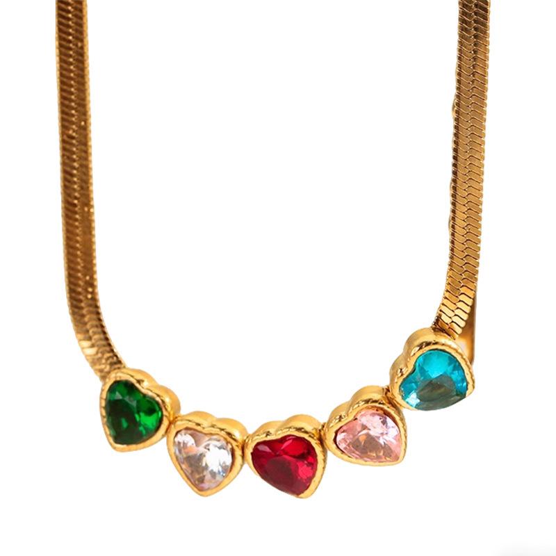 Colorful Zircon Heart Necklace - Elegant Temperament Design, Non-fading Clavicle Chain for Women