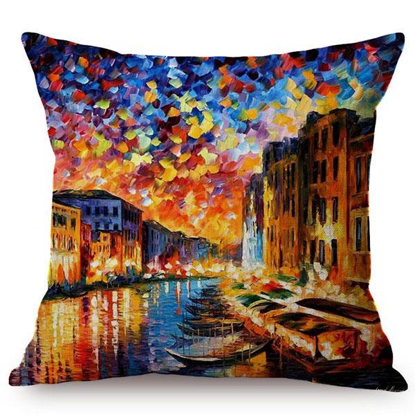 Mediterranean Beautiful Italy Venice City Scenery Oil Painting Style Sofa Decoration Pillow Case Ocean Landscape Cushion Cover
