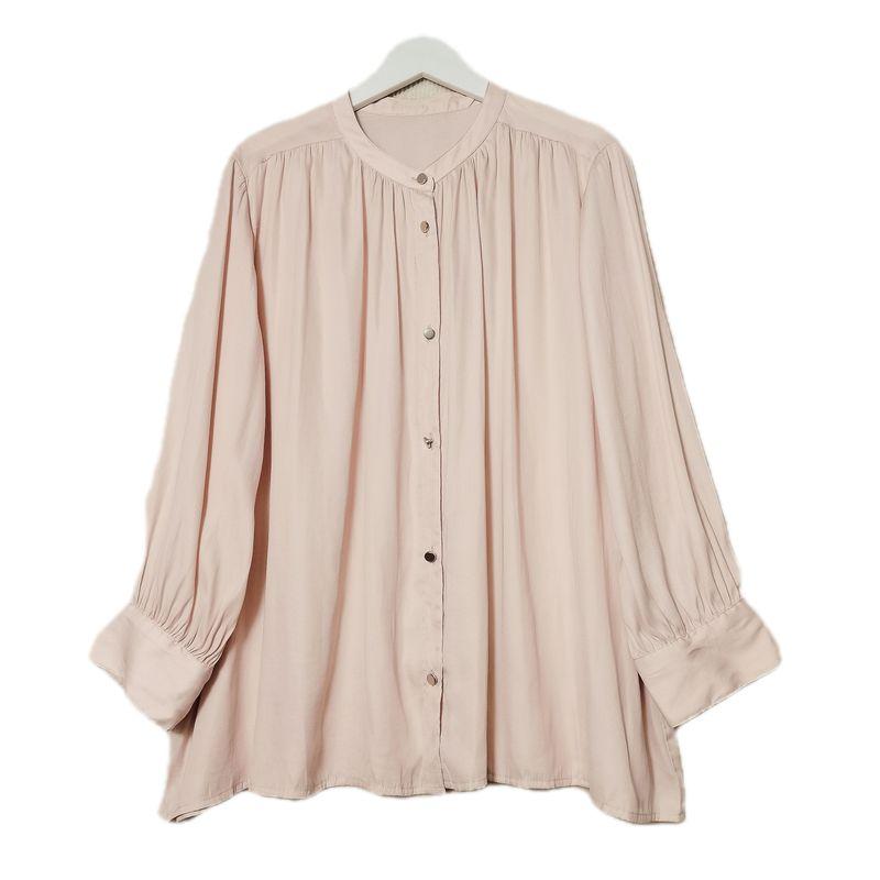 Order Leftover Stock Soft Silks and Satins Fabric Small Stand Collar Open Three-Quarter Sleeve Shirt Female Pure Color Accessible Luxury Professional