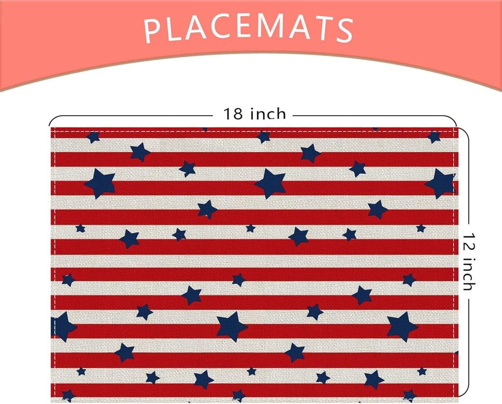 BOTB LIHM Set di 4 Tovagliette per il 4 Luglio Stelle Patriottiche America Giorno della Memoria Giorno dell'Indipendenza Decorazioni Tavola da Pranzo Tovagliette