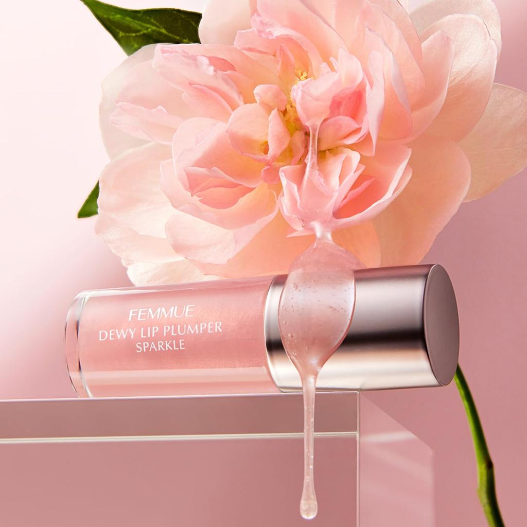 FEMMUE Lip Gloss: Plump and Moisturize for Sheer, Naturally Glossy Lips. Dewy Lip Plumper Sparkle. Authentic Japanese Product. PEONY.