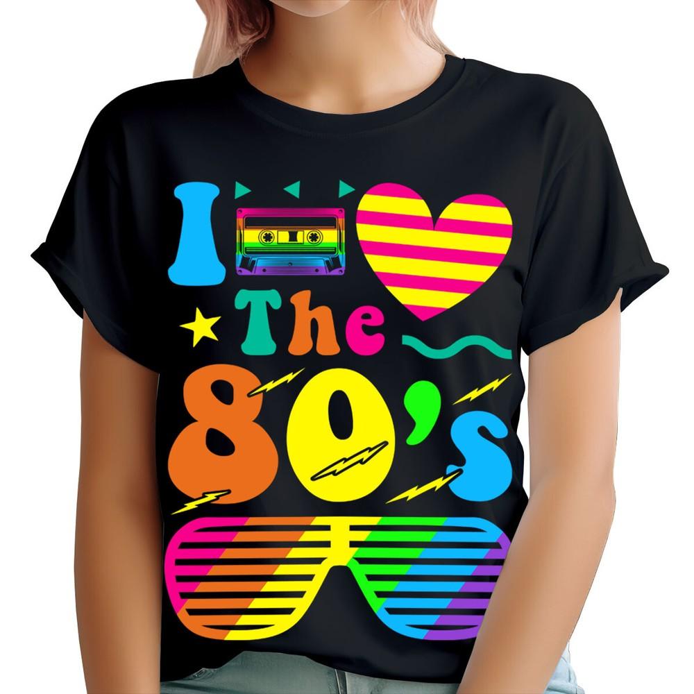 I Love The 80s Fancy Dress Globe Hen Party Neon Festival Womens T-Shirts #TA-193