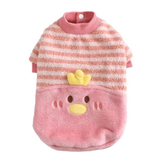 huaqianguhh Cute Duck Dog Shirt, Striped Plush Pet Clothes, Snap Button Closure, Warm Autumn Winter Outfit for Small Medium Dogs