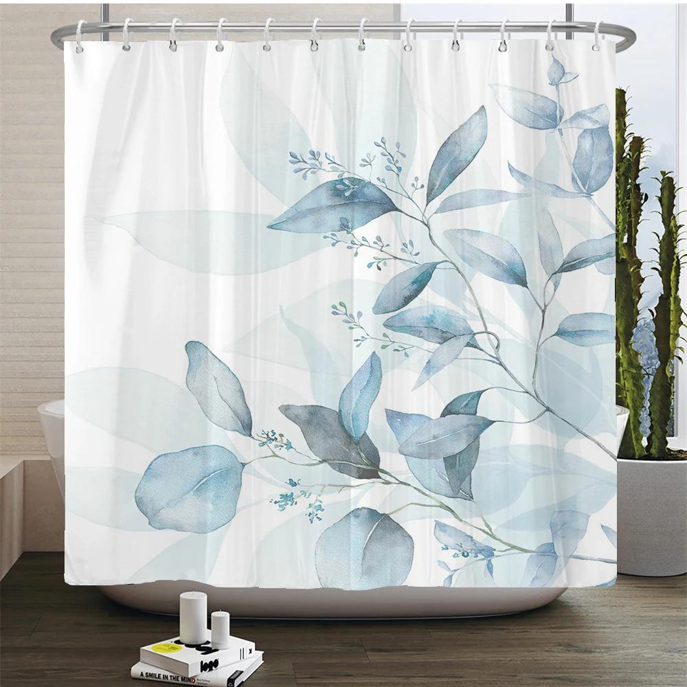 Elegant Flowers Shower Curtain 180x180cm Floral Printed Shower Curtain Polyester Bath Curtain Bathroom Decor Washable With Hooks