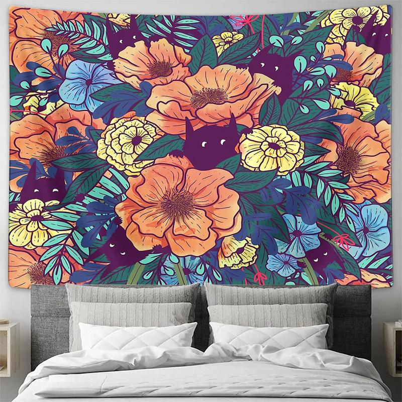 Böhmische Blumen-Wandteppich Natur Botanische Blume Raumdekor Ästhetische Schlafzimmer-Wandkunst Vintage Heimtextil Makramee
