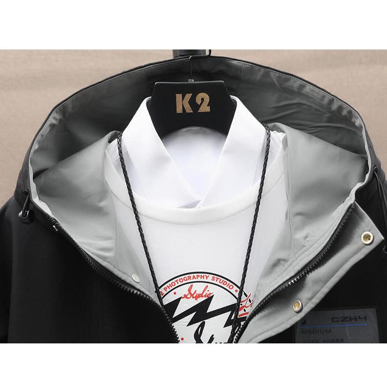 Spring Autumn Men's Hooded Jacket Color Matching Windproof Jacket Printed Men's Outdoor Clothing Casual