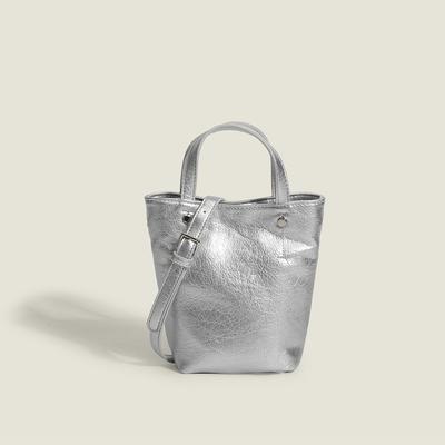 Carry A Silver Oil Wax Leather Mini Handbag, A Summer High-end Bucket, and A Single-shoulder Crossbody Small Bag