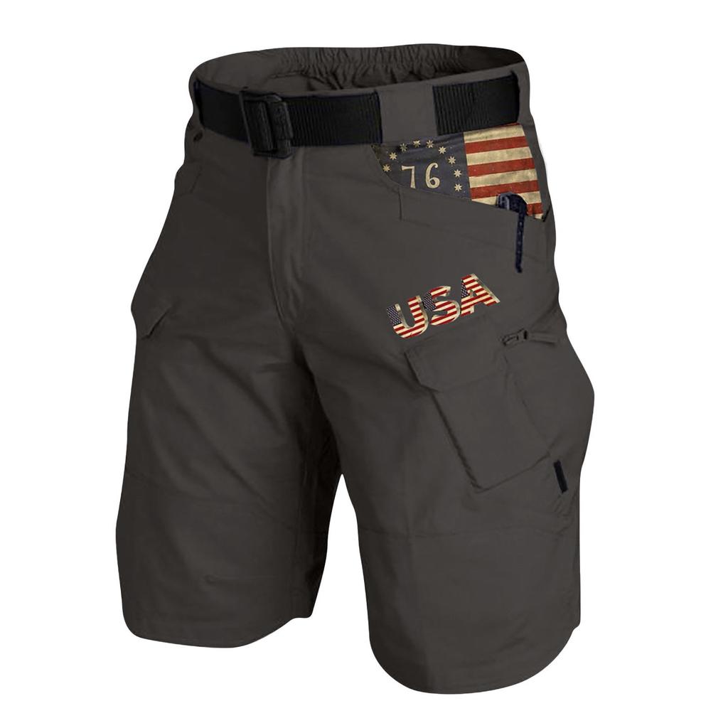 Men's Tactical Cargo Shorts with USA Flag Design, Multi-Pocket, Stretch Waist, Durable Outdoor Work Wear