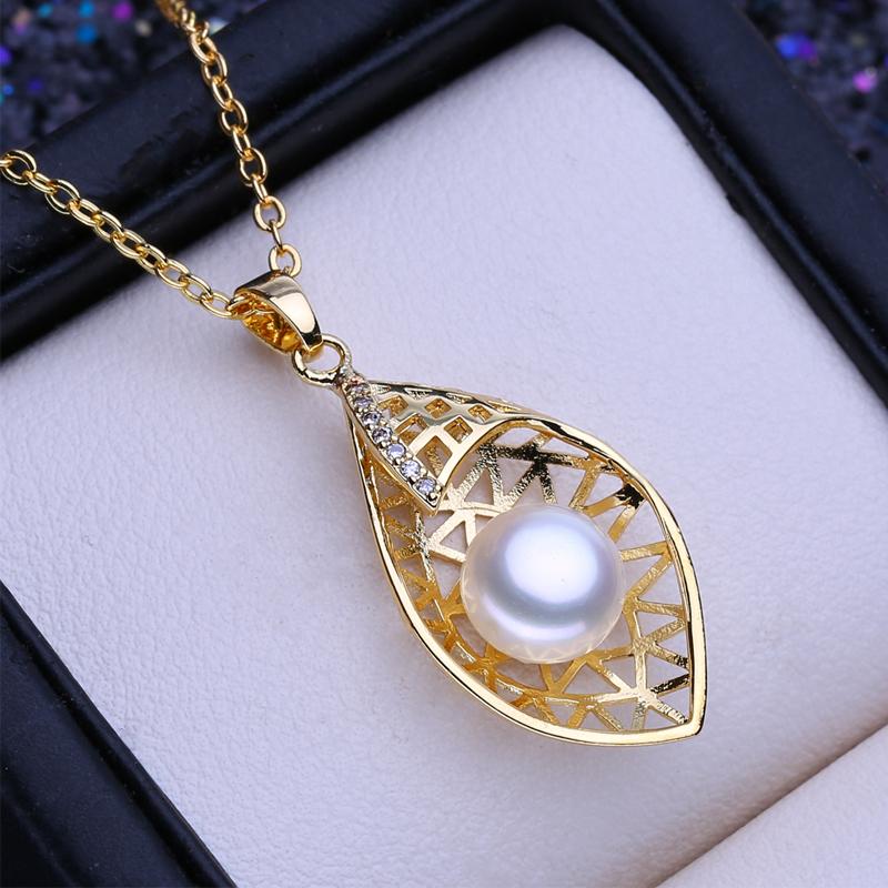 LSOOYH Natural Freshwater Pearl Jewelry CZ Necklaces For Women Bohemian Flower Pendant Wedding Gift