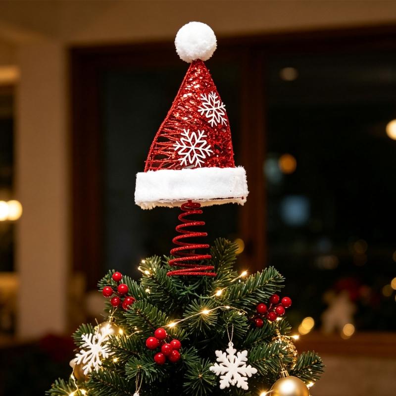 Festival Tree Top Decoration Christmas Trees with Metal Spring Base for Holiday Tree Display and Tabletop Decoration
