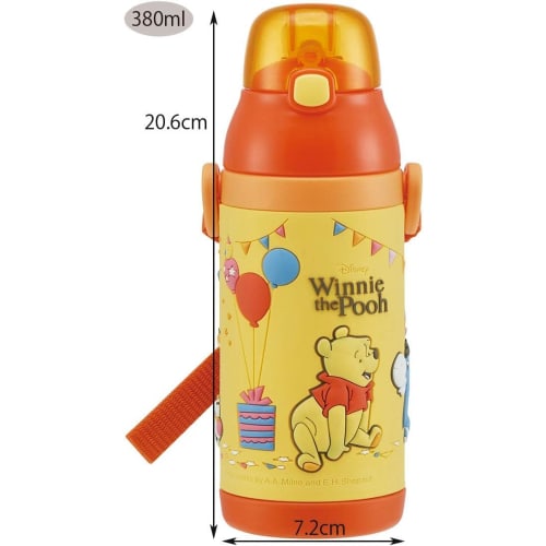 Skater Stainless Steel Children's Water Bottle 380ml Straw Drinking 3D Winnie the Pooh SSPV4 Disney