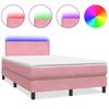 Box Spring Bed with Mattress & LED Lighting Pink 120 X 220 Cm Velvet