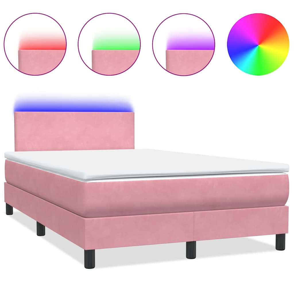 Box Spring Bed with Mattress & LED Lighting Pink 120 X 220 Cm Velvet