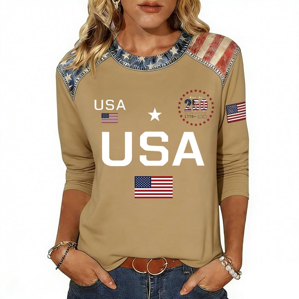 Women's Fashion Casual Independence Day Print Top