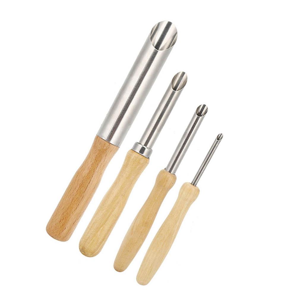 4Pcs Wood Handle Circular Round Hole Pottery Clay Cutters Carving Drilling Tool