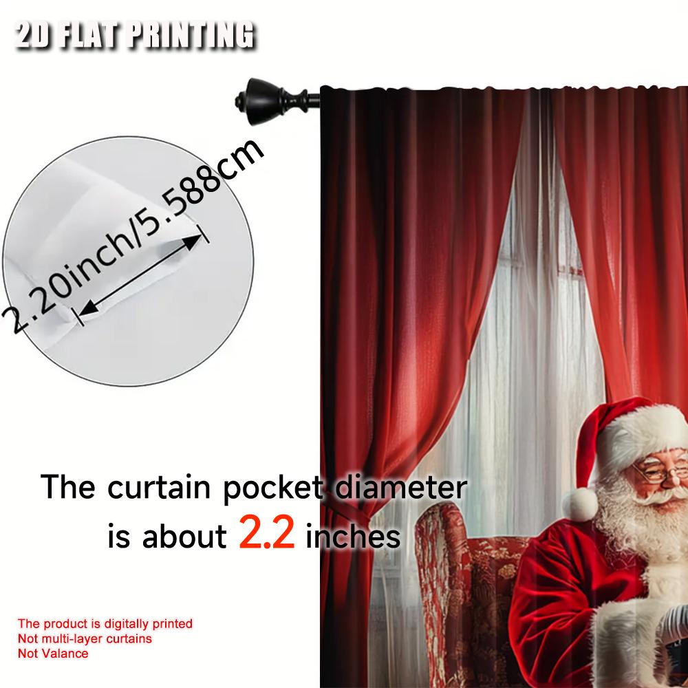 2Pcs Santa Curtains Old Santa Claus Sitting At Home At Christmas Night Reading A Letter Near The Tree Living Room Bedroom Window