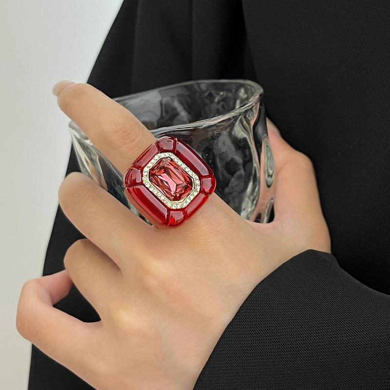 Vintage Elegante Stilvolle Bunte Ringe Geometrische Zeigefingerharzringe Leichter Luxus High-End Schmuckzubehör