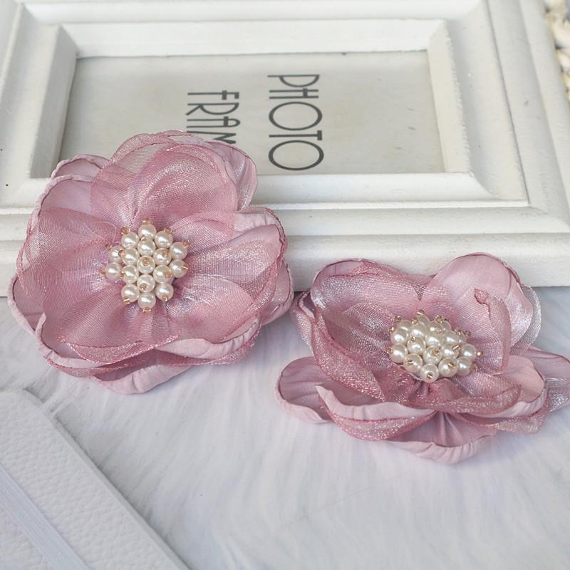 

5Pcs 7.5CM Organza Chiffon Fabric Flower Beads Center Handmade DIY Artificial Flower Headwear Dress Hairpin Shoes Decor mariage