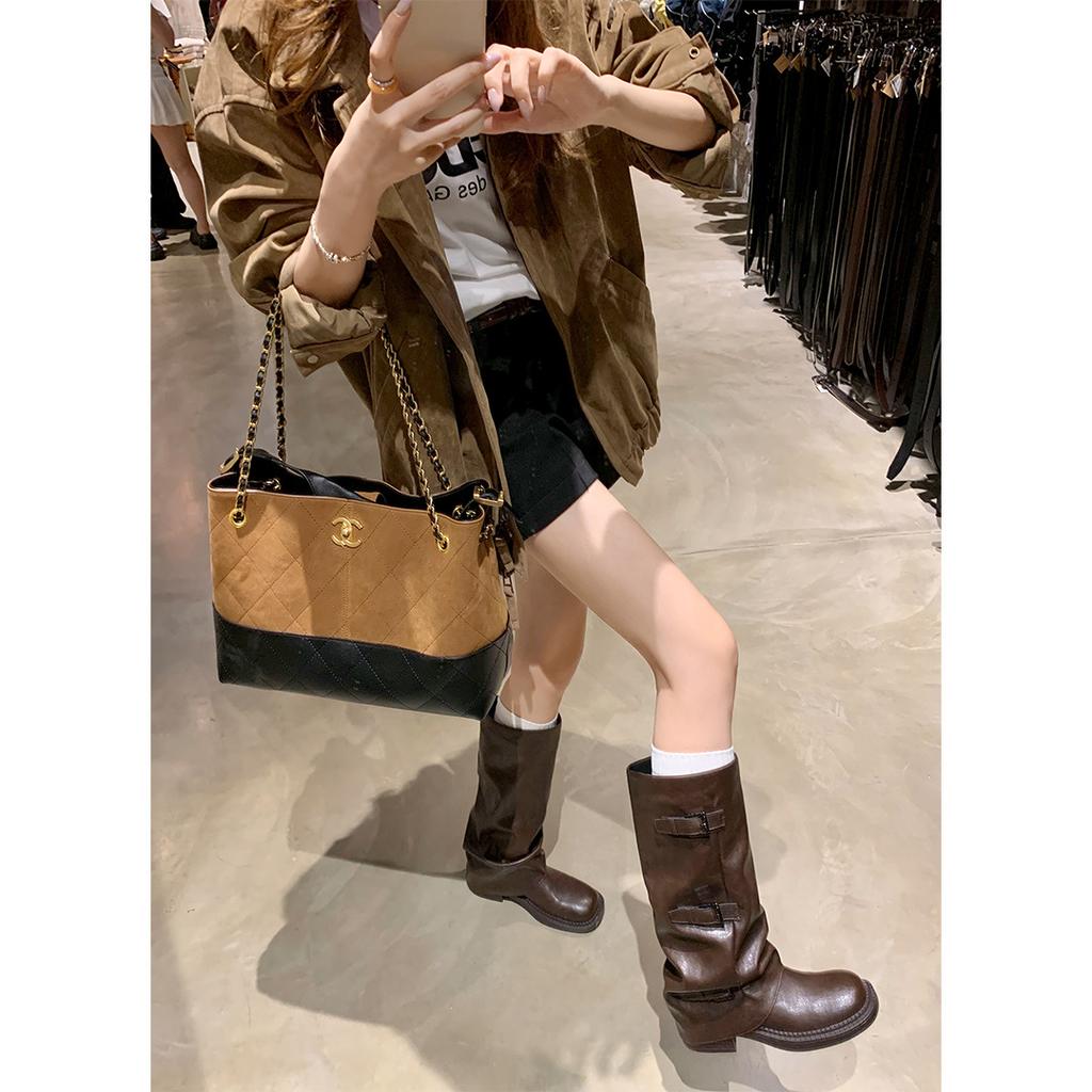 Spice Girls Pants Boots~ Thick-soled Height-increasing Buckle Mid-tube Western Boots 2025 New Knight Boots Women's Pile Boots