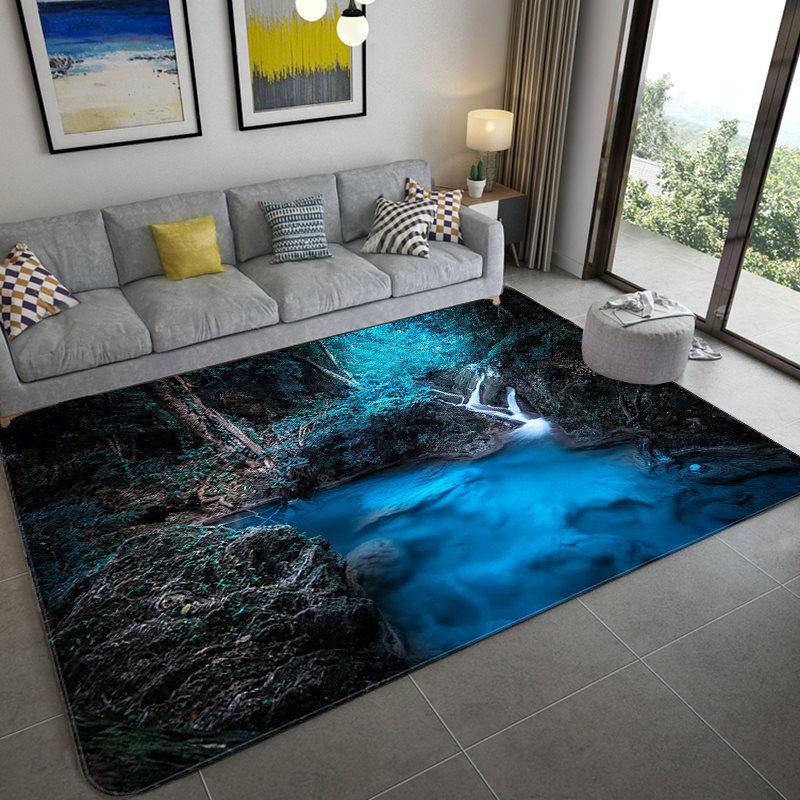 Natural Scenery 3D Carpet for Living Room Green Forest Waterfall Landscape Rug Bedroom Anti-slip Carpet In The Bathroom Large