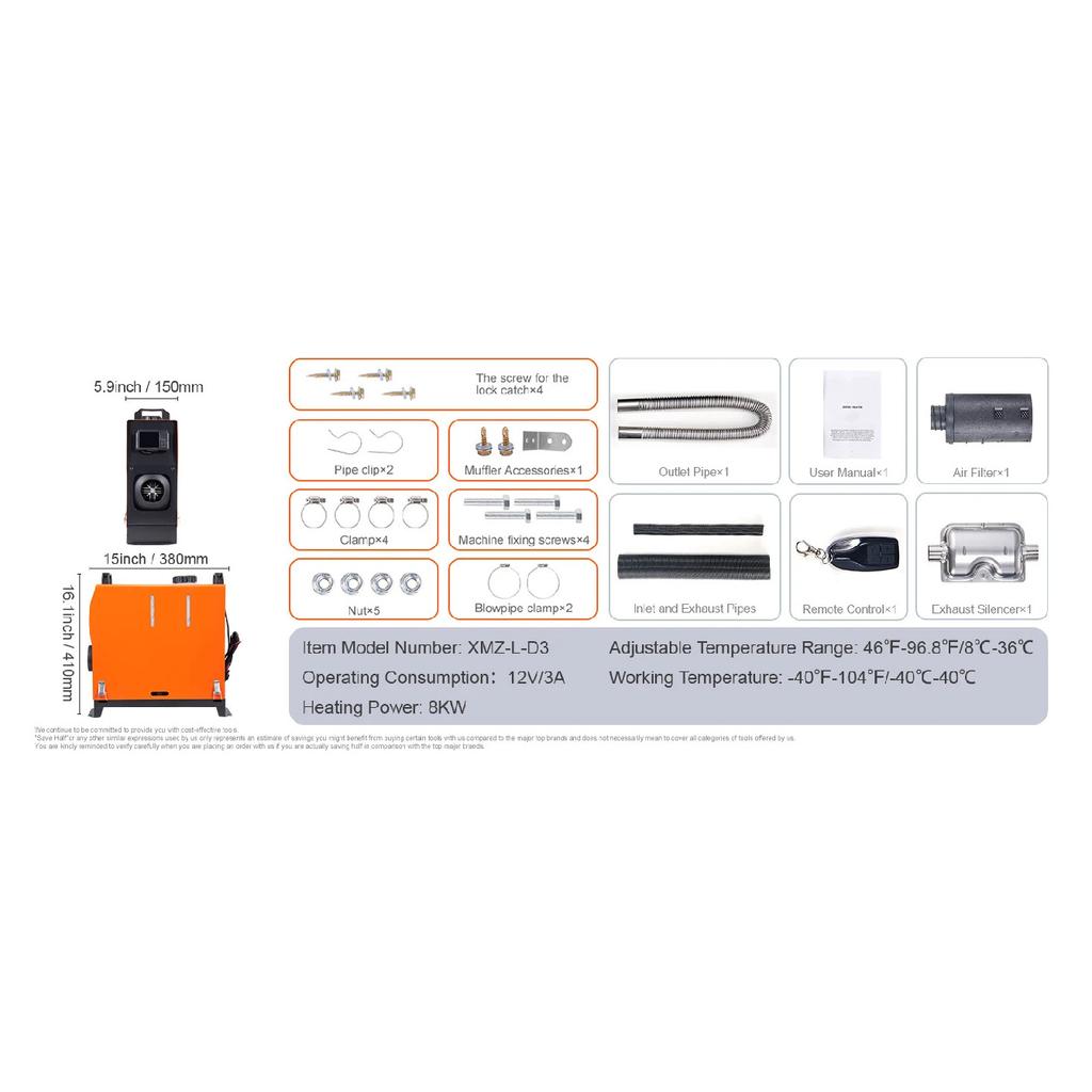 SucceBuy 8KW Dieselový Vzduchový Topidlo Bluetooth Vše v Jednom Dieselové Topidlo s LCD Přenosné Parkovací Topidlo pro Přívěs Obytný Vůz Dodávku Loď