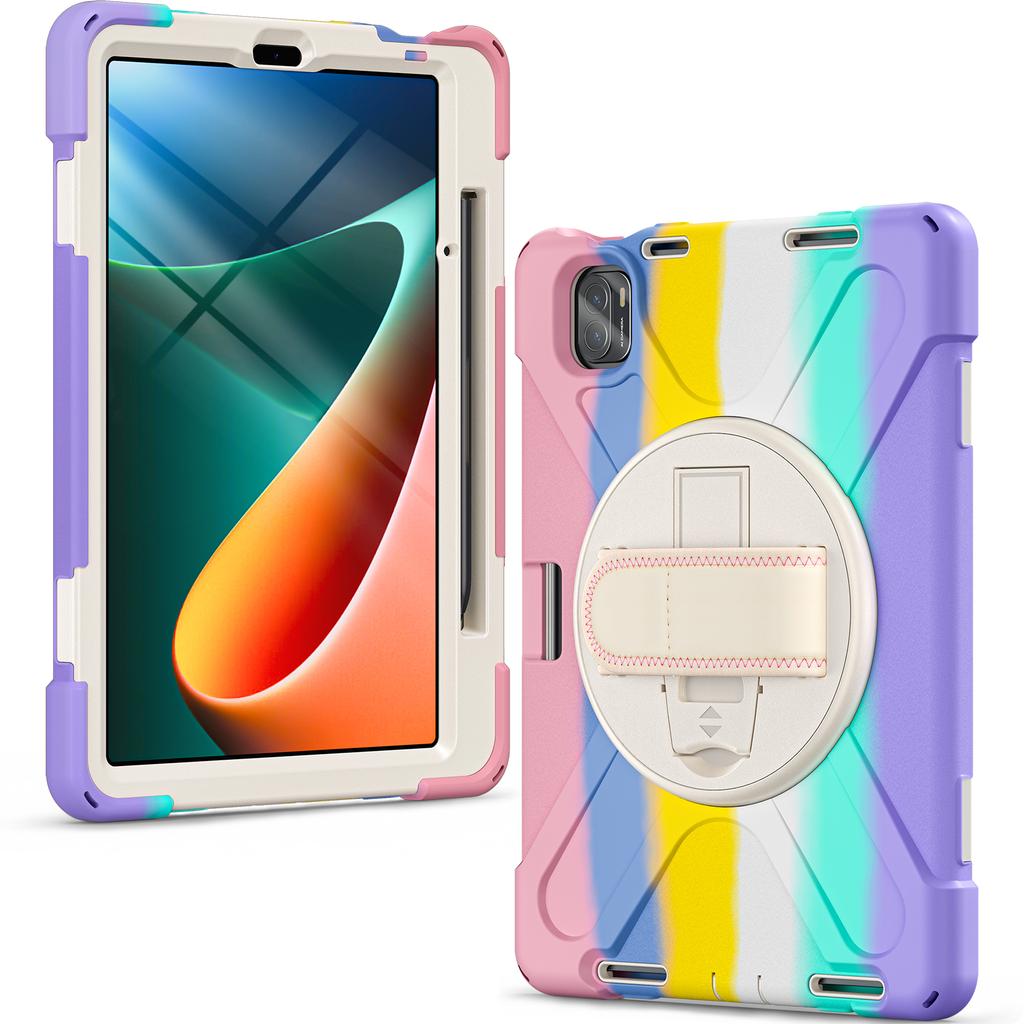 For Xiaomi Pad 5/Pad 5 Pro Case Rotary Kickstand PC+Silicone Hand Strap Tablet Cover