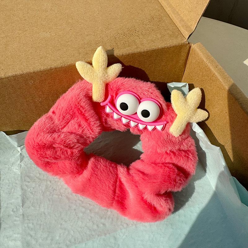 Cartoon Small Monster Plush Scrunchies Elastic Hair Bands Winter Funny Hair Tie Rope Cute Children's Kawaii Accessories