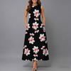 Oversized Women Sleeveless Round Neck Dress Dense Floral Printed Flowy Mid Calf Gown