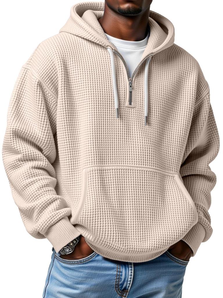 Stil Herren Waffel Hoodie Mode Sport Lässig Pullover Fleece Dick Warm Winter Oberteil