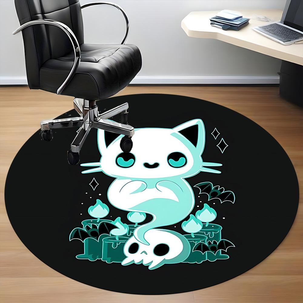 1pc Ghost Cat Office Round Area Rug, Indoor Mat Suitable For Office, Under Office Chairs Bedroom Living Room Home Decor, Room Deco
