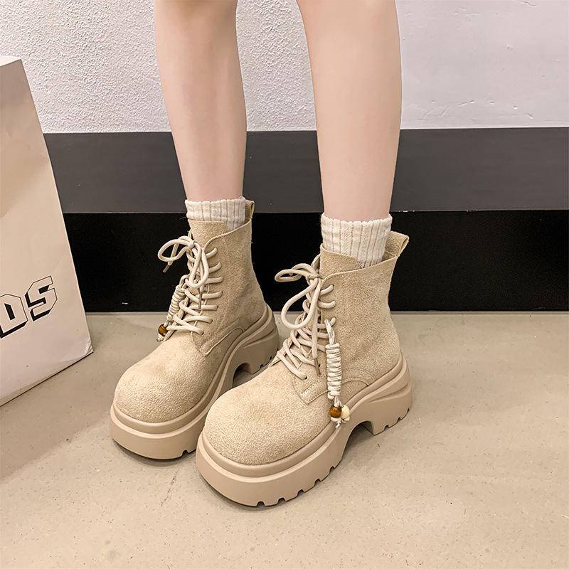 Thick-soled heightened and thin Martin boots women's shoes, new British style retro lace-up short boots in autumn and winter 2025