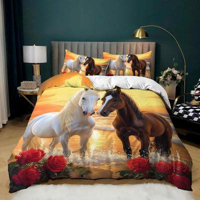 Horse Duvet Cover Butterfly Floral Comforter Cover Microfiber Western Farm Animals Bedding Set King For Kids Girls Bedroom Decor