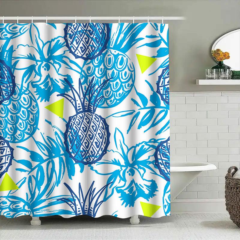 Colorful Pineapple Shower Curtain Waterproof Fabric Bath Decor Navy Blue Yellow Green White
