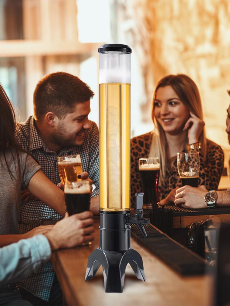 Torre Birra/Distributore Bevande 1.5/3/3.5L con Luci LED Colorate Scintillanti e Tubo Ghiaccio Mantiene le Bevande Fredde Freddo Trasparente