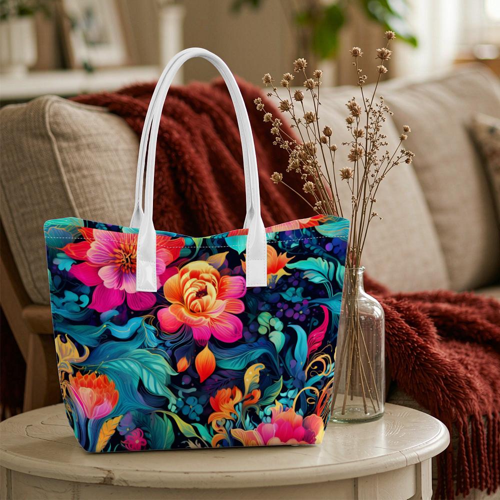 Vibrant Floral Printed Tote Bag Stylish Casual Large Capacity Daily Carry Handbag